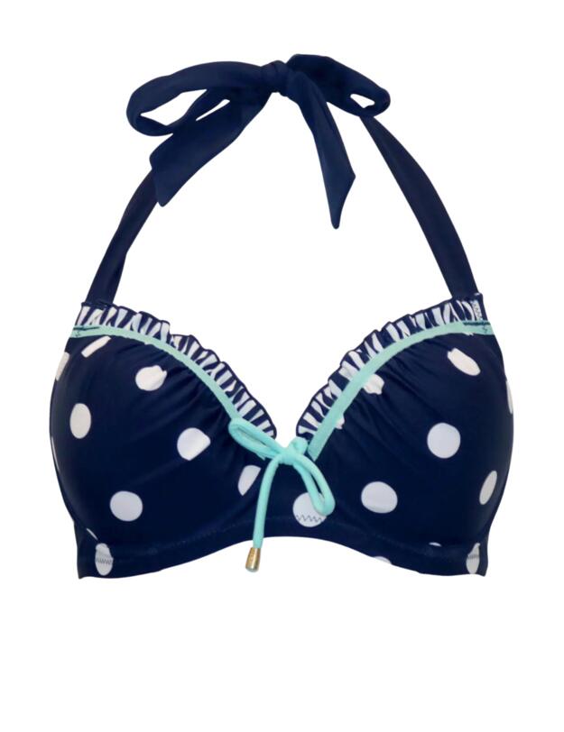  Pour Moi Beach House Halterneck Bikini Top Navy/White/Aqua 