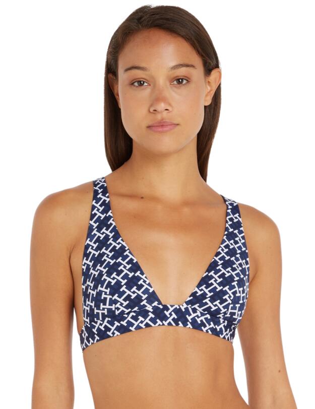  Tommy Hilfiger Triangle Bikini Top Monogram Navy White