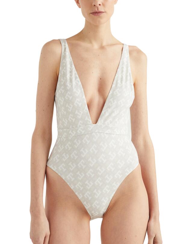 Tommy Hilfiger Monogram Plunge Swimsuit White