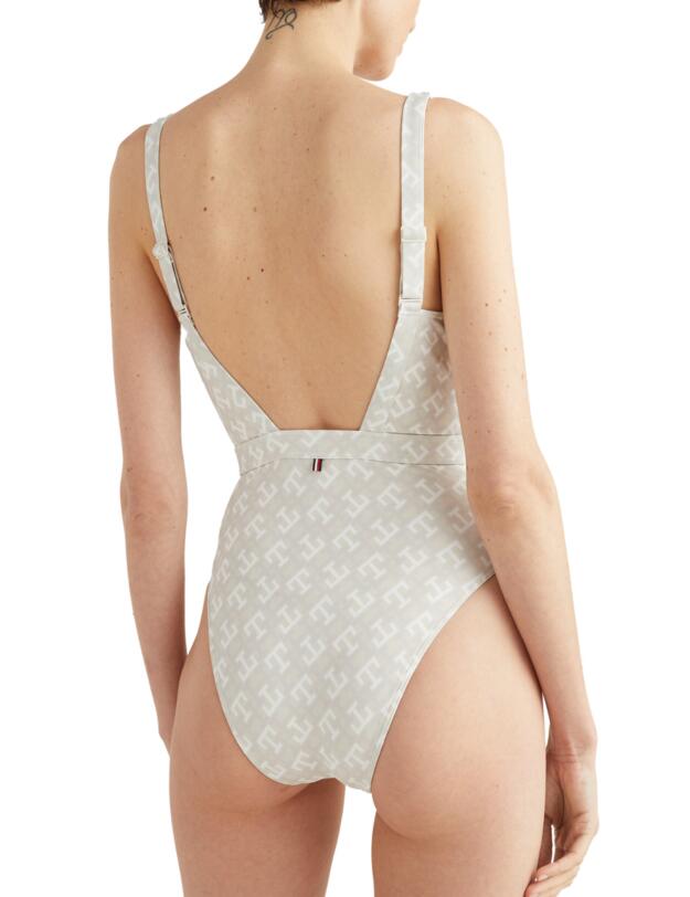 Tommy Hilfiger Monogram Plunge Swimsuit White