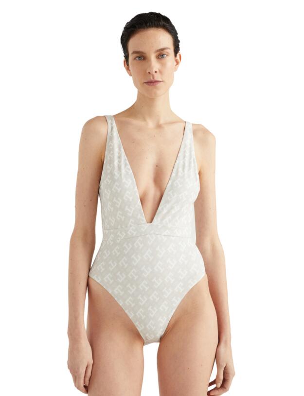 Tommy Hilfiger Monogram Plunge Swimsuit White