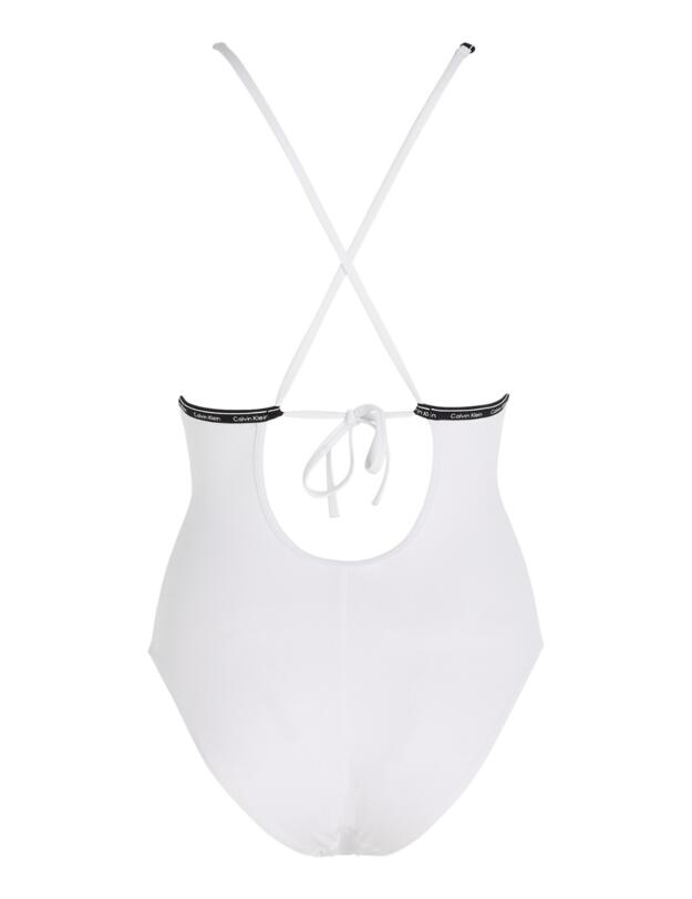 Calvin Klein Logo Tape Plunge Swimsuit Classic White
