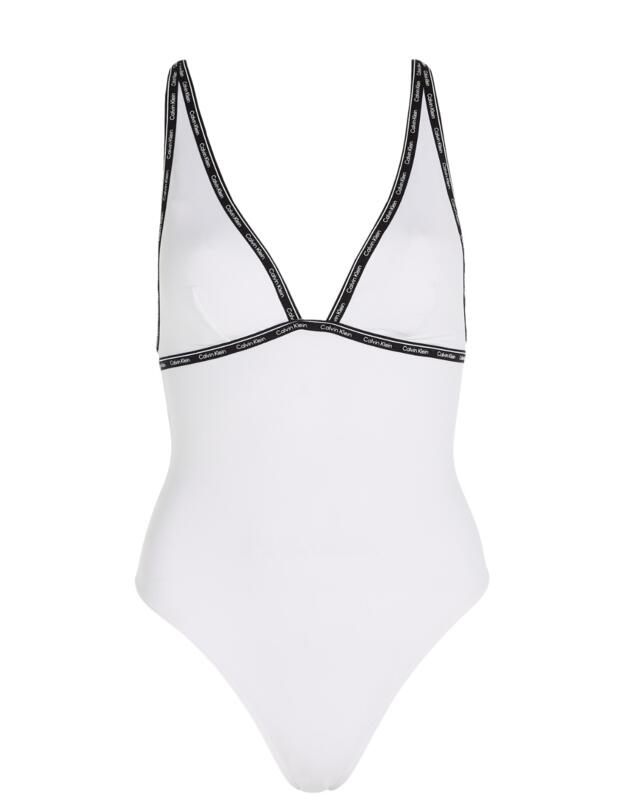 Calvin Klein Logo Tape Plunge Swimsuit Classic White
