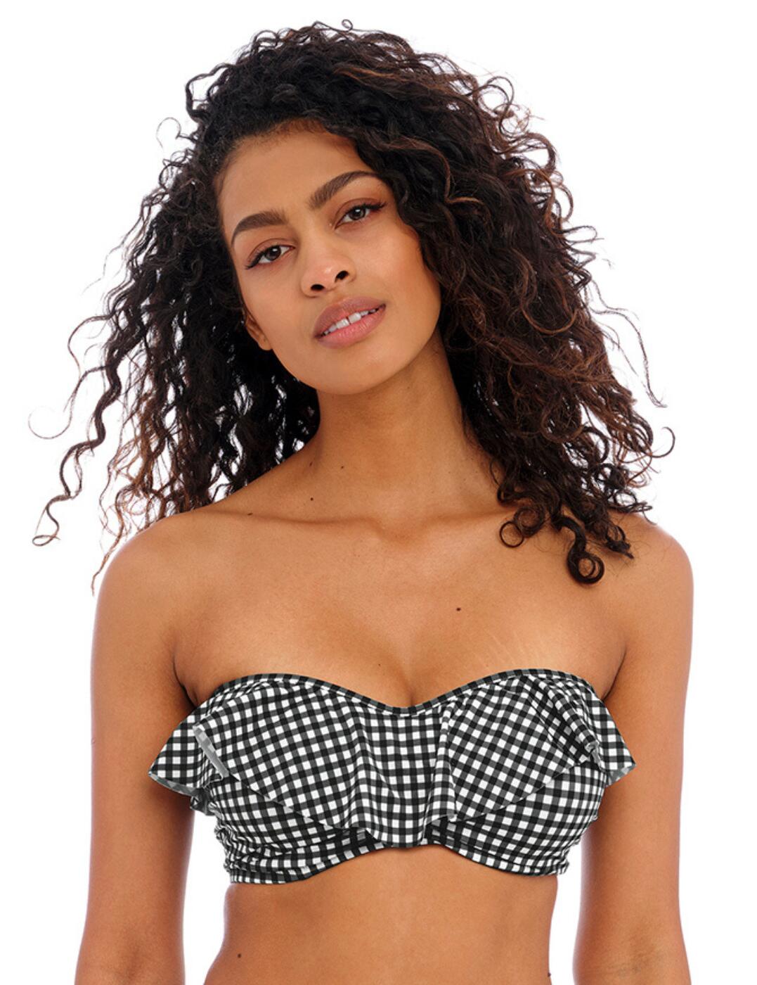 Freya Check In Bandeau Bikini Top Monochrome