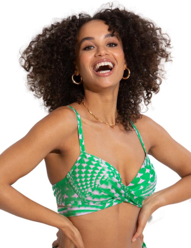Pour Moi Portofino Lightly Padded Tie Wrap Top Green/Pink 