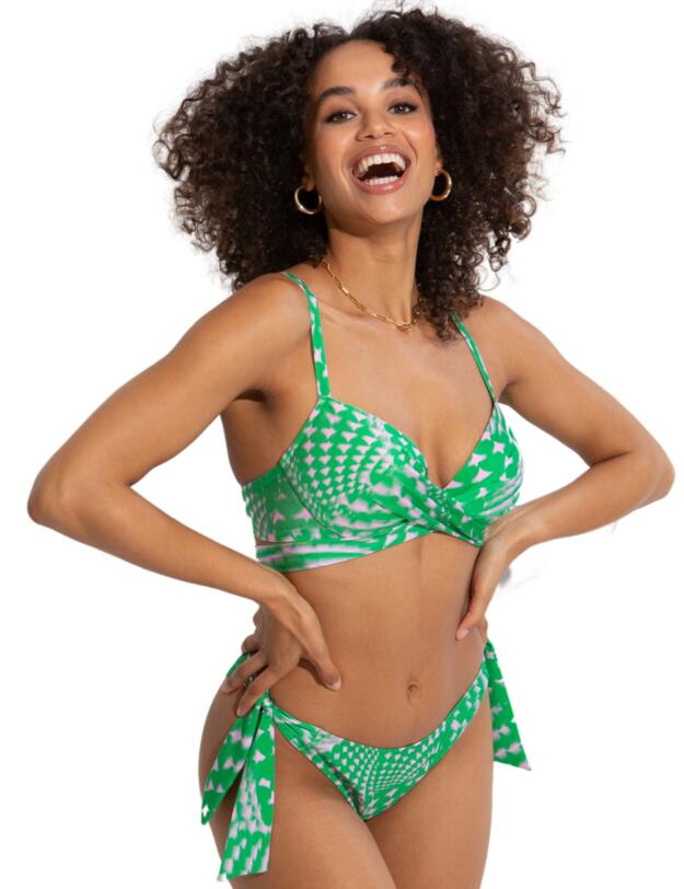 Pour Moi Portofino Lightly Padded Tie Wrap Top Green/Pink 