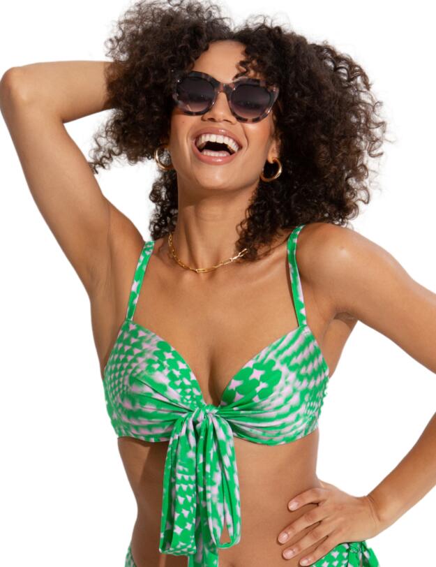 Pour Moi Portofino Lightly Padded Tie Wrap Top Green/Pink 
