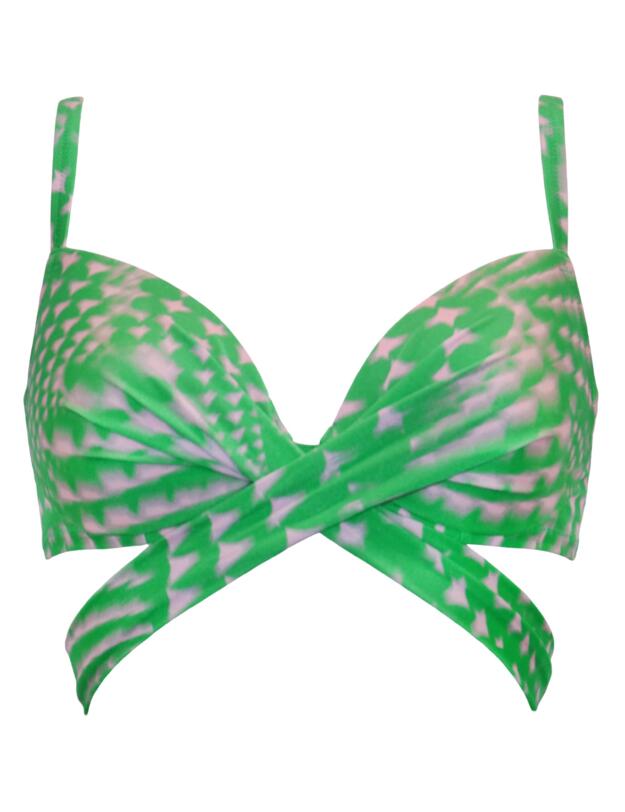 Pour Moi Portofino Lightly Padded Tie Wrap Top Green/Pink 