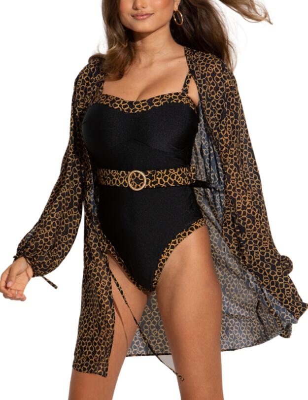 Pour Moi Recycled Chiffon Tie Sleeve Kimono Gold Chain
