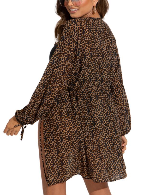 Pour Moi Recycled Chiffon Tie Sleeve Kimono Gold Chain