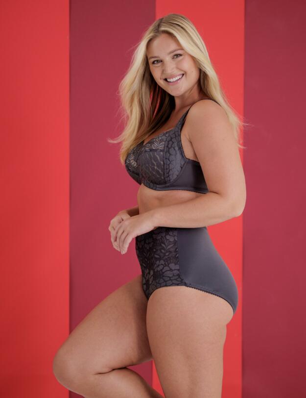 Miss Mary of Sweden Jacquard And Lace Full Cup Bra Dark Grey