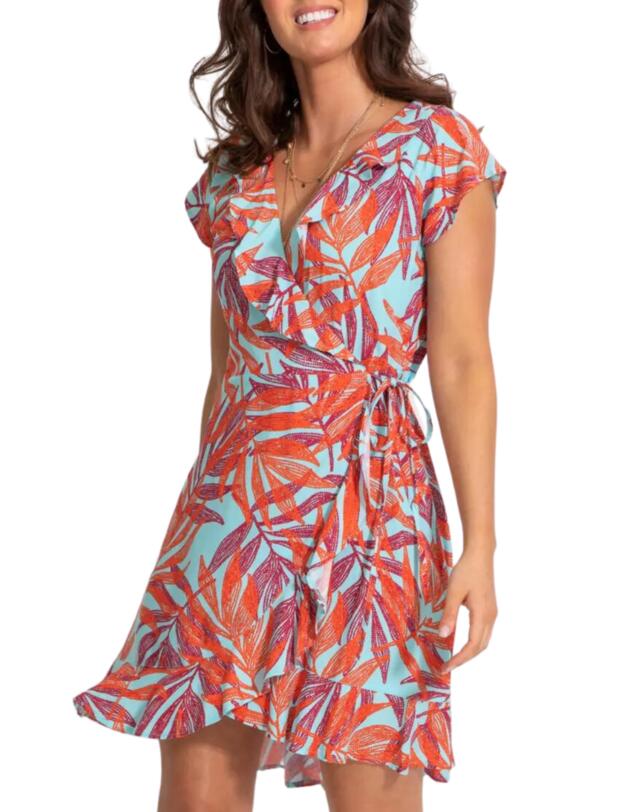 Pour Moi EcoVero Frill Wrap Dress Aqua Palm