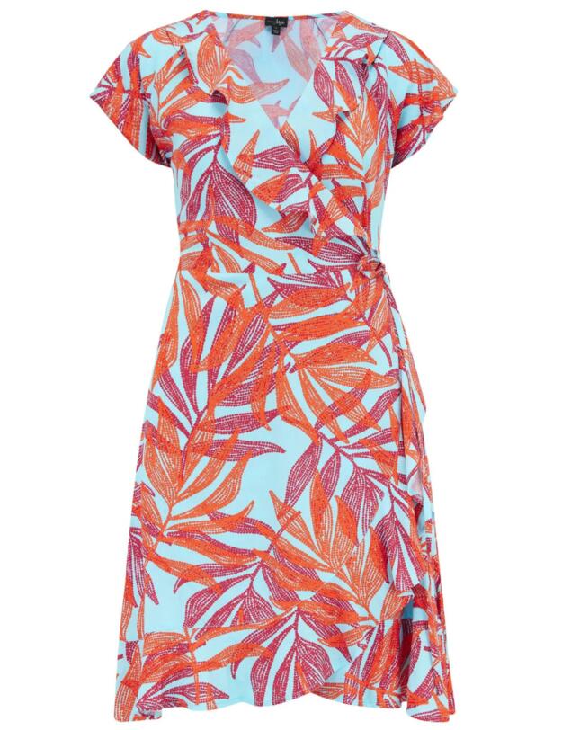 Pour Moi EcoVero Frill Wrap Dress Aqua Palm