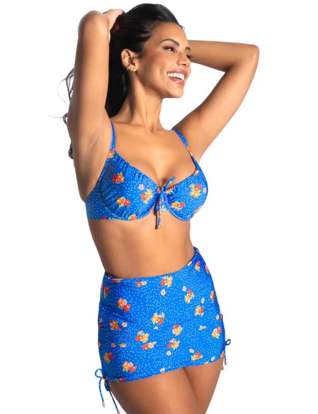 Pour Moi Santa Cruz Adjustable Side Skirted Brief Blue Floral