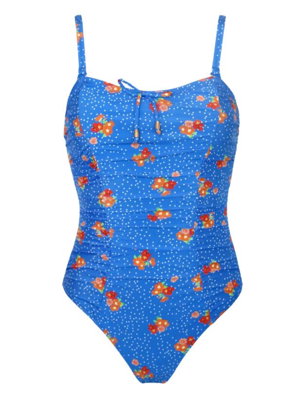 Pour Moi Santa Cruz Strapless Swimsuit Blue Floral