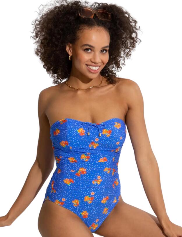 Pour Moi Santa Cruz Strapless Swimsuit Blue Floral