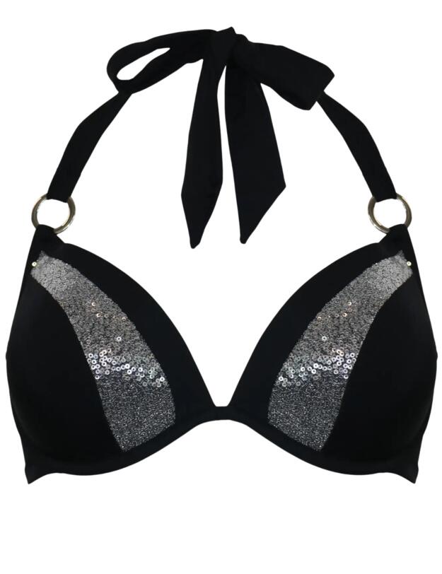 Pour Moi Sea Queen Sequin Boost Padded Underwired Top Black/sliver