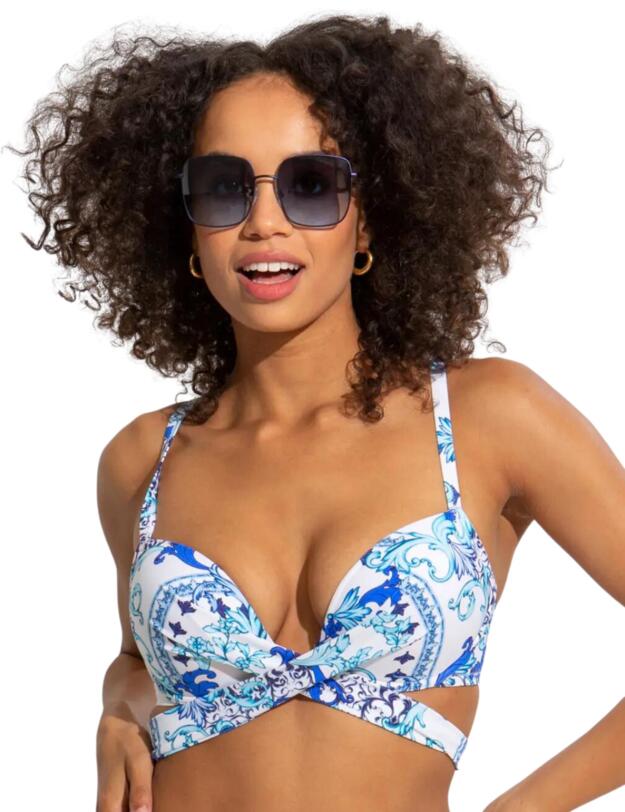 Pour Moi Amalfi Wrap Around Bikini Top White/Blue