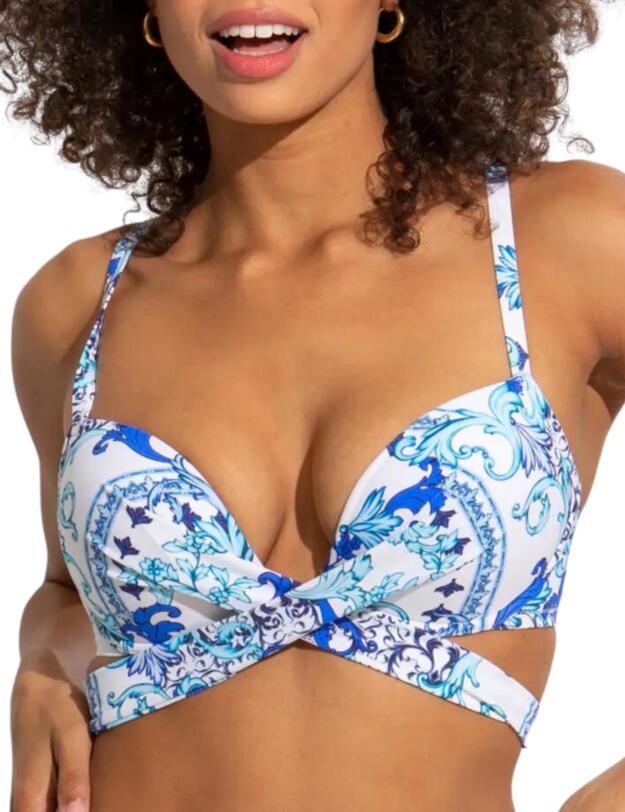 Pour Moi Amalfi Wrap Around Bikini Top White/Blue
