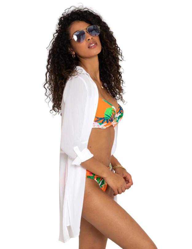 Pour Moi Crinkle Button Beach Shirt White