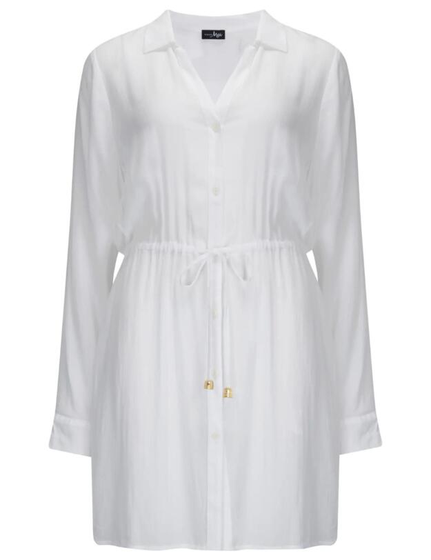 Pour Moi Crinkle Button Beach Shirt White