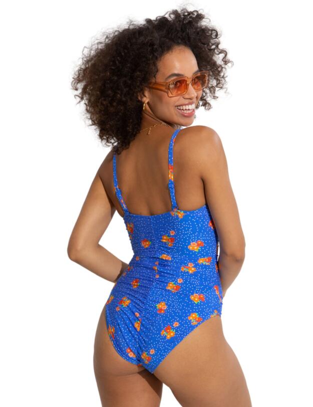 Pour Moi Santa Cruz Strapless Swimsuit Blue Floral