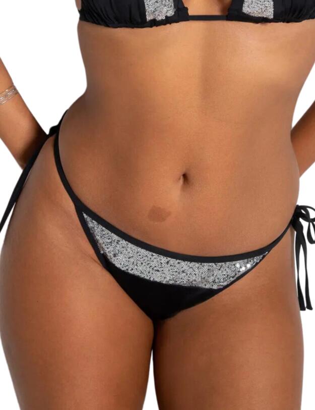 Pour Moi Sea Queen Sequin Tie Side Brief Black/Silver