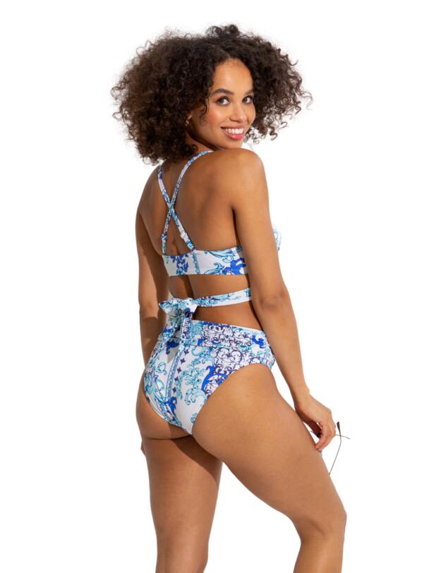 Pour Moi Amalfi Fold-Over Bikini Briefs White/Blue