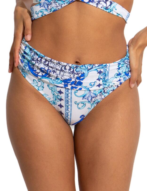 Pour Moi Amalfi Fold-Over Bikini Briefs White/Blue