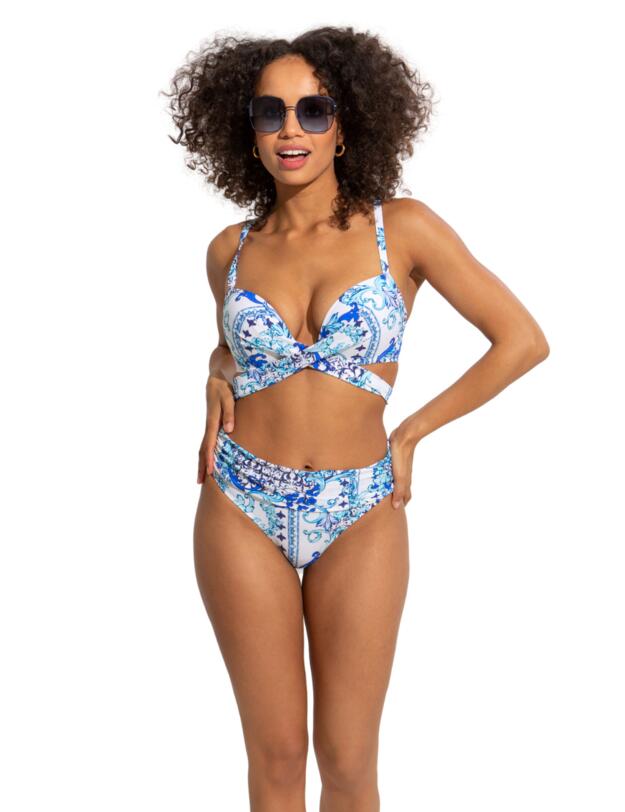 Pour Moi Amalfi Fold-Over Bikini Briefs White/Blue