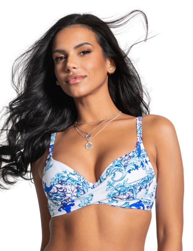 Pour Moi Amalfi Twist Front Bikini Top White/Blue