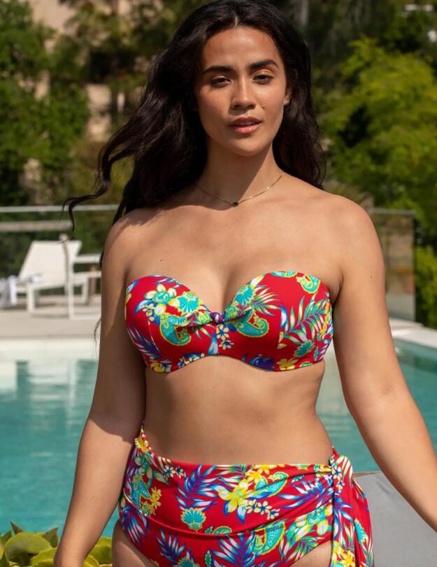 Pour Moi Heatwave Fold Over Tie Brief Red Floral