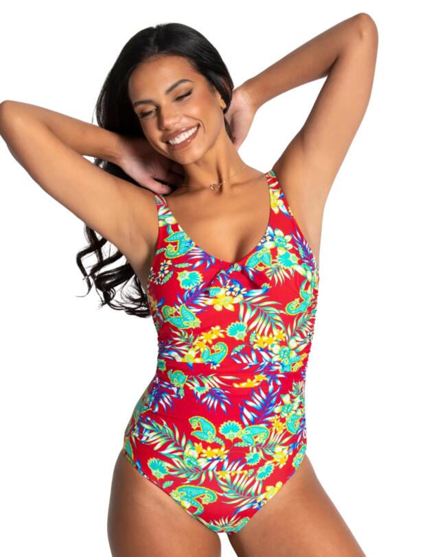 Pour Moi Heatwave Scoop Neck Control Swimsuit Red Floral