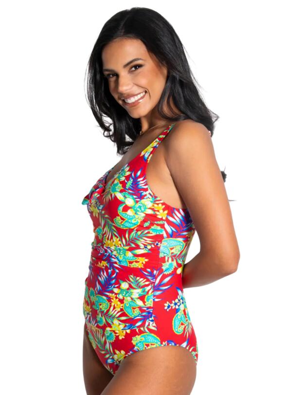 Pour Moi Heatwave Scoop Neck Control Swimsuit Red Floral