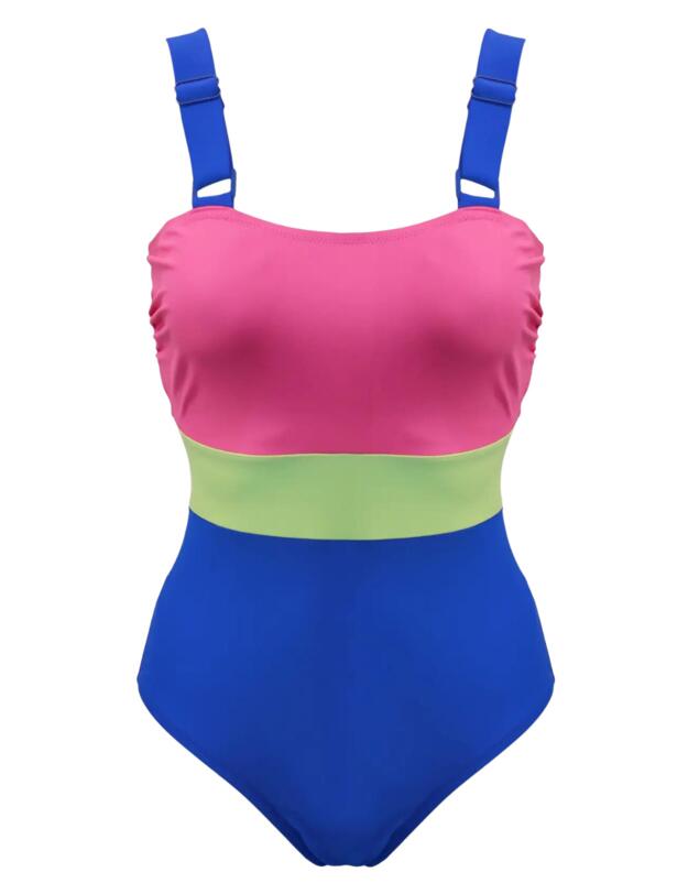 Pour Moi Palm Springs Colour Block Tummy Control Swimsuit Ultramarine/Pink/Citrus