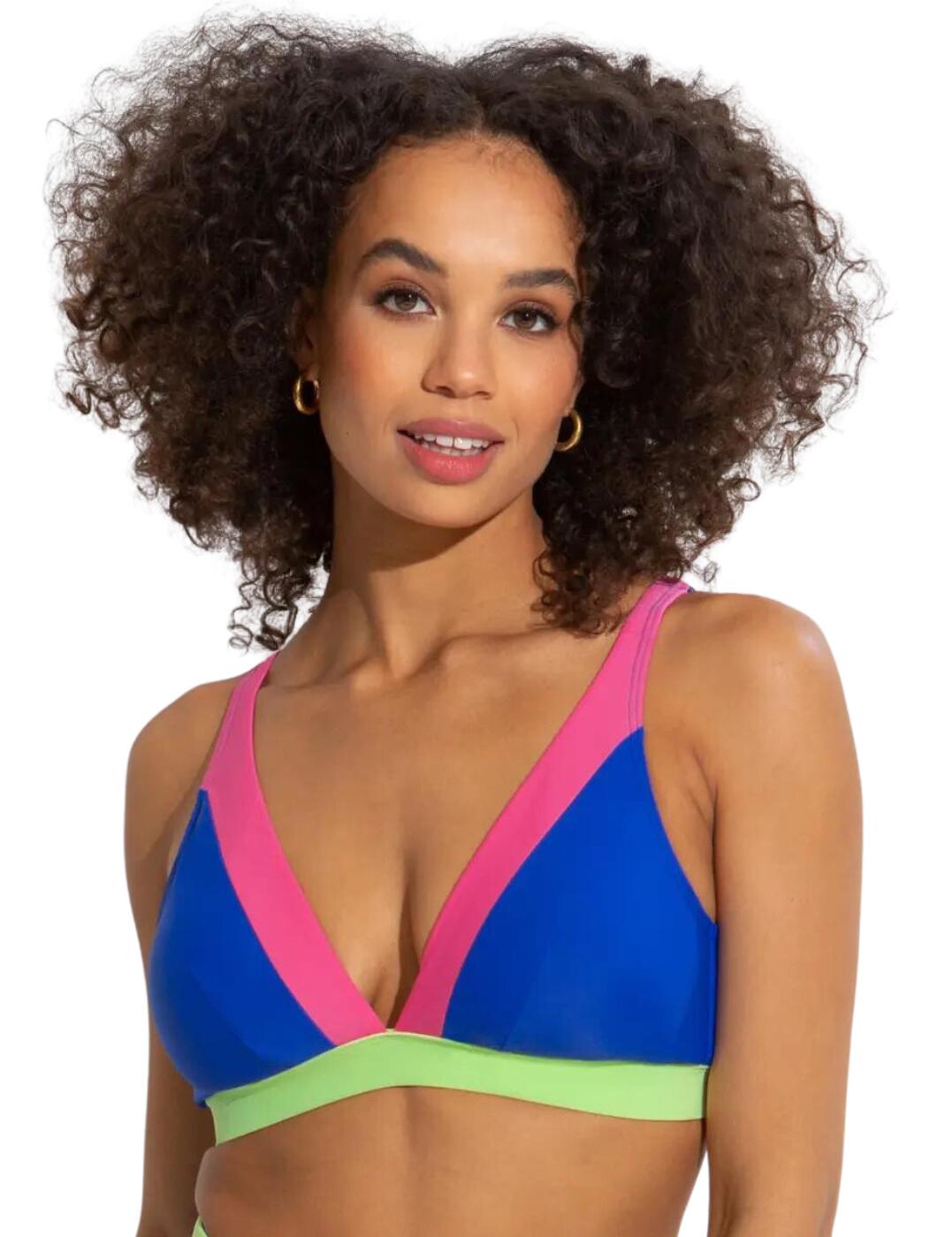 Pour Moi Palm Springs Colour Block Non-Wired Top Ultramarine/Pink/Citrus