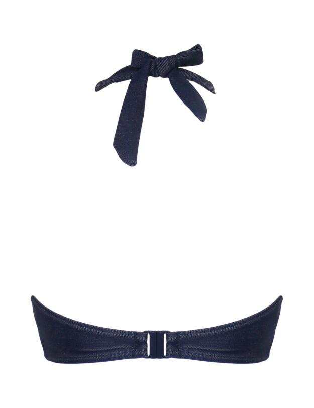 Pour Moi Adelaide Denim Underwired Lace Up Longline Bikini Top Blue 