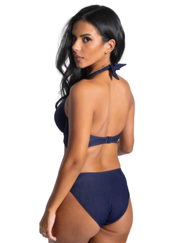 Pour Moi Adelaide Denim Underwired Lace Up Longline Bikini Top Blue 