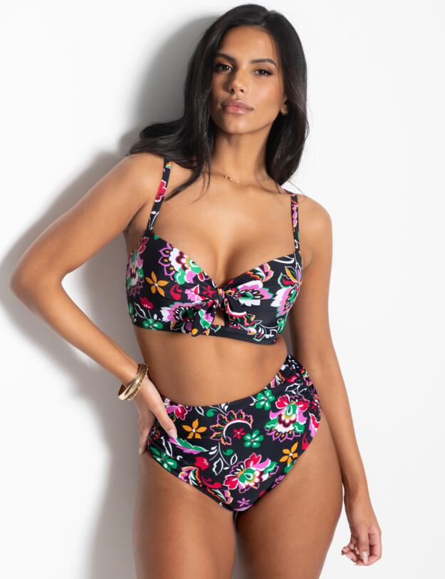 Pour Moi Sunshine Padded Underwired Tie Top Black Multi 