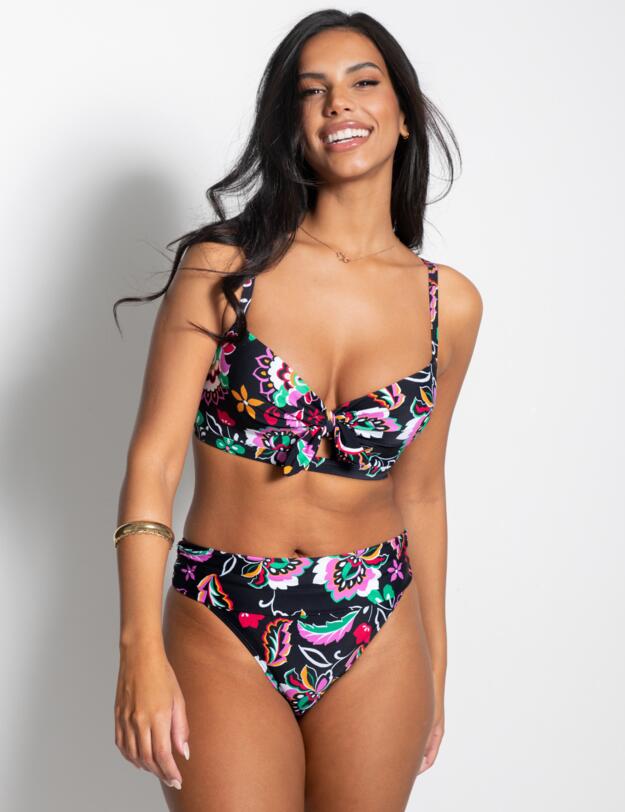 Pour Moi Sunshine Padded Underwired Tie Top Black Multi 
