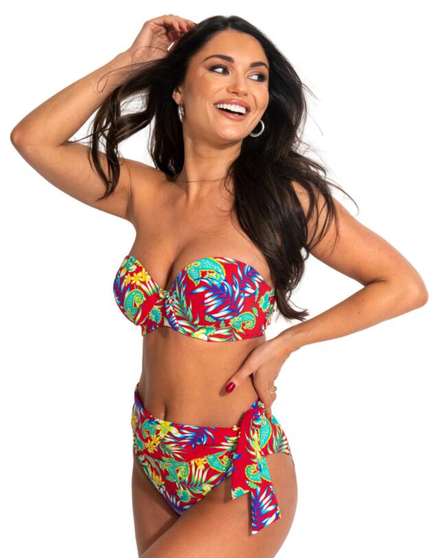 Pour Moi Heatwave Fold Over Tie Brief Red Floral