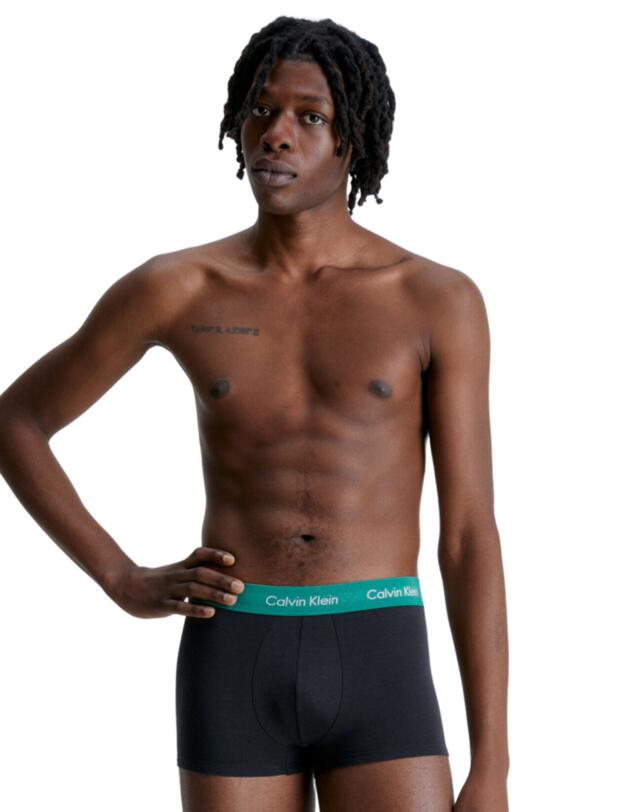 Calvin Klein Mens Cotton Stretch 3 Pack Low Rise Trunk Charcoal/Yellow/Green