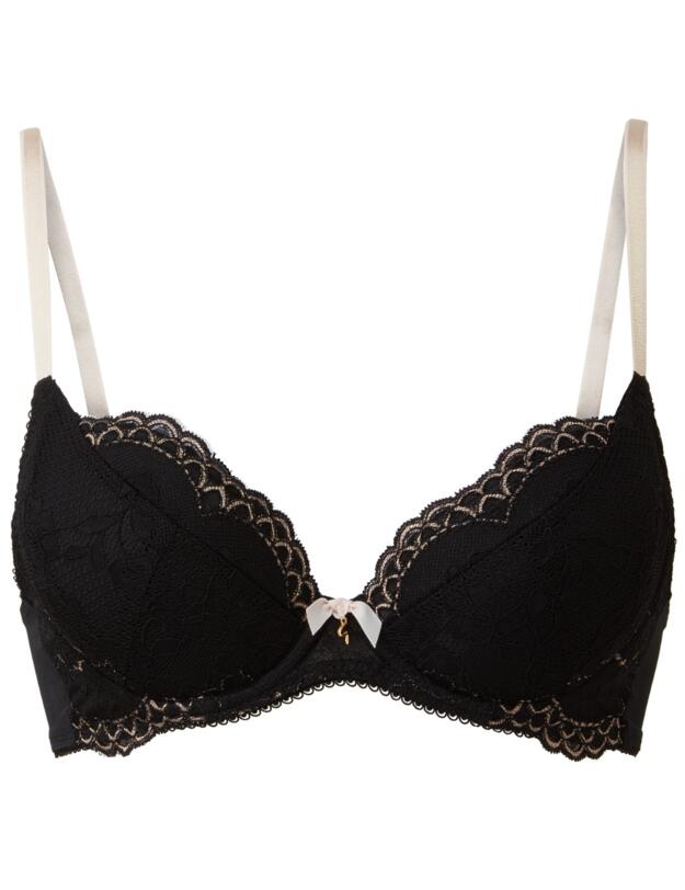 Gossard Superboost Lace Padded Plunge Bra Black Ivory Rose 