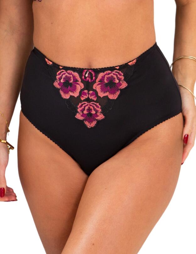 Pour Moi Soiree Embroidery High Waist Deep Brief Black/Pink