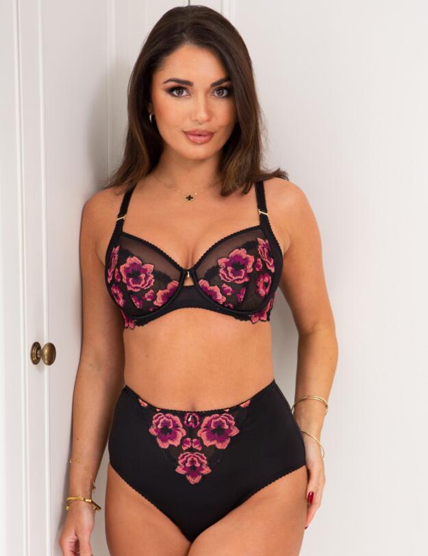 Pour Moi Soiree Embroidery High Waist Deep Brief Black/Pink