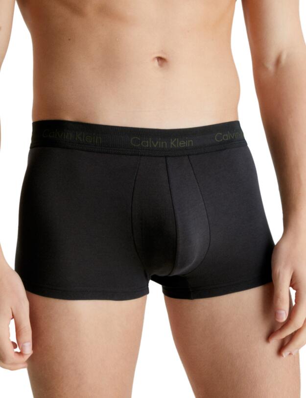 Calvin Klein Mens Cotton Stretch Low Rise Trunk 3 Pack B-Woodrose, Fld Olv, Deep Rouge Lg
