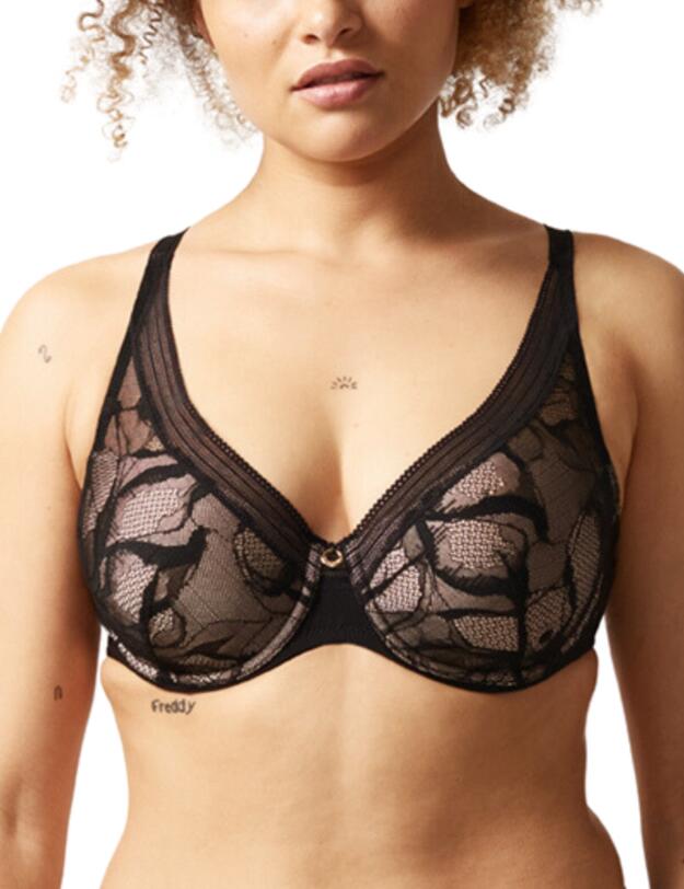 Chantelle True Lace Plunge Spacer Bra Black