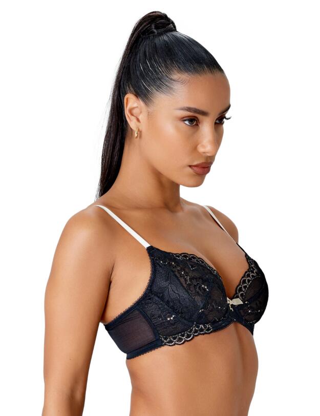 Gossard Superboost Lace Non-Padded Plunge Bra Black Ivory Rose 
