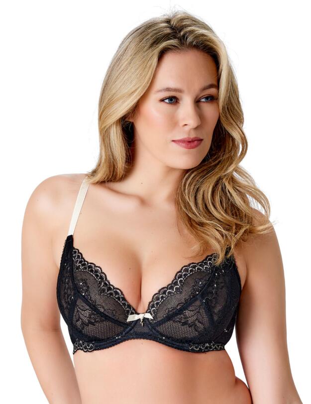 Gossard Superboost Lace Non-Padded Plunge Bra Black Ivory Rose 