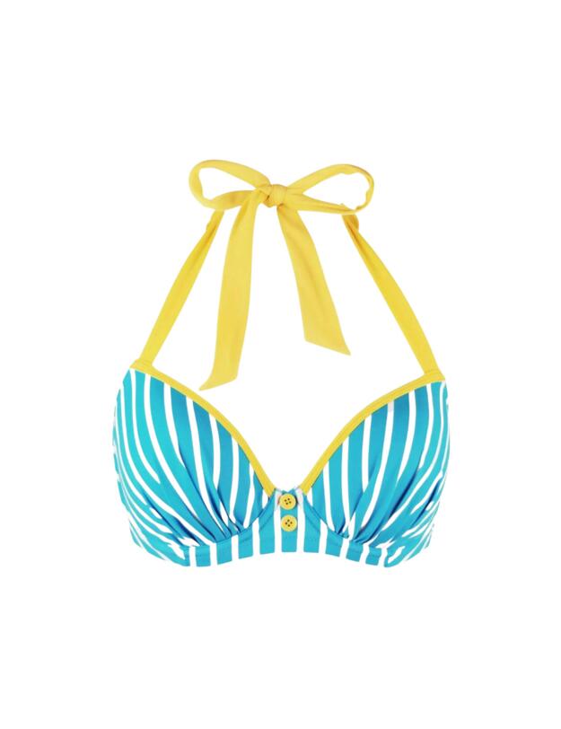 Pour Moi Starboard Padded Halter Underwired Stripe Top Turquoise/Lemon